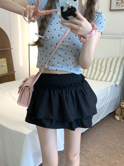 OOTDAY balletcore skirt, tiered ruffled mini skirt, high-waisted summer skirt, white black cute A-line skirt, ballet aesthetic fashion 2025