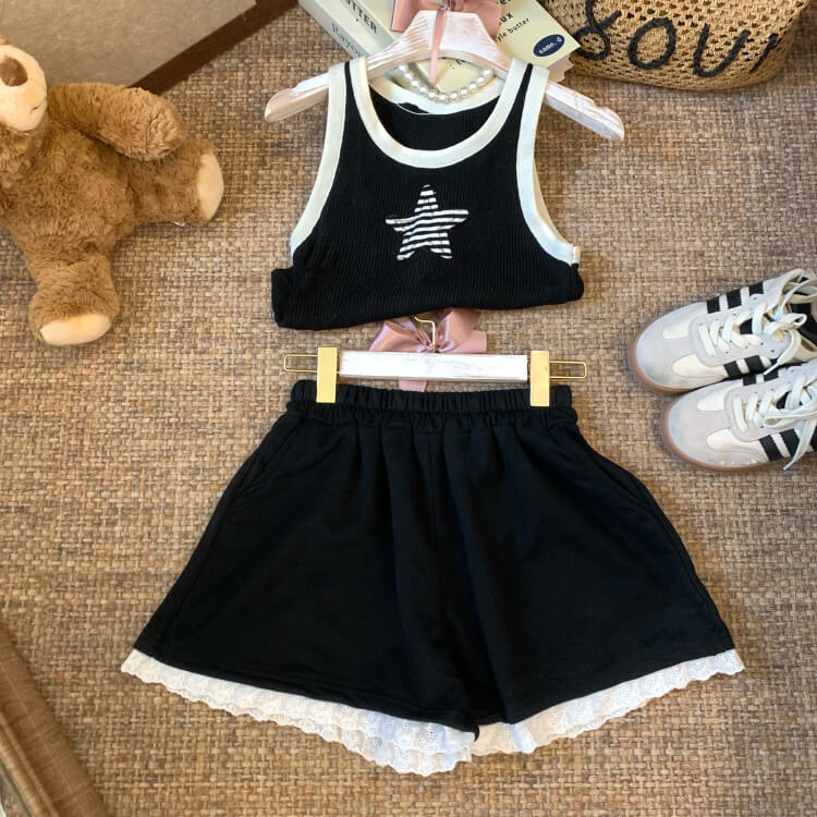 OOTDAY lace trim shorts, high waist summer hot pants, wide-leg sporty lounge shorts, black white grey cute shorts, preppy girl shorts 2025