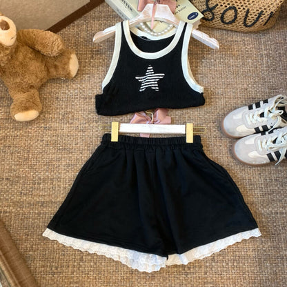 OOTDAY lace trim shorts, high waist summer hot pants, wide-leg sporty lounge shorts, black white grey cute shorts, preppy girl shorts 2025