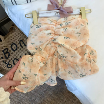 OOTDAY floral halter camisole, summer tie-back crop top, sweet girl knit tank, pink blue yellow camisole 2025, trendy slim-fit knit tops