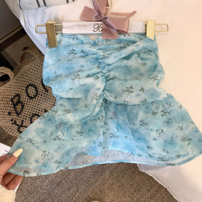 OOTDAY floral halter camisole, summer tie-back crop top, sweet girl knit tank, pink blue yellow camisole 2025, trendy slim-fit knit tops