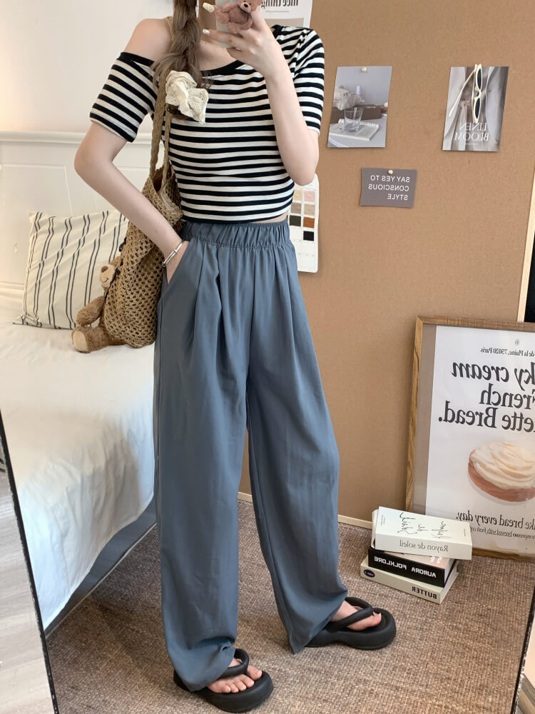 OOTDAY ice silk wide-leg pants, Japanese summer trousers for women, minimalist crinkle pants, high waist loose pants, pastel wide leg trousers 2025