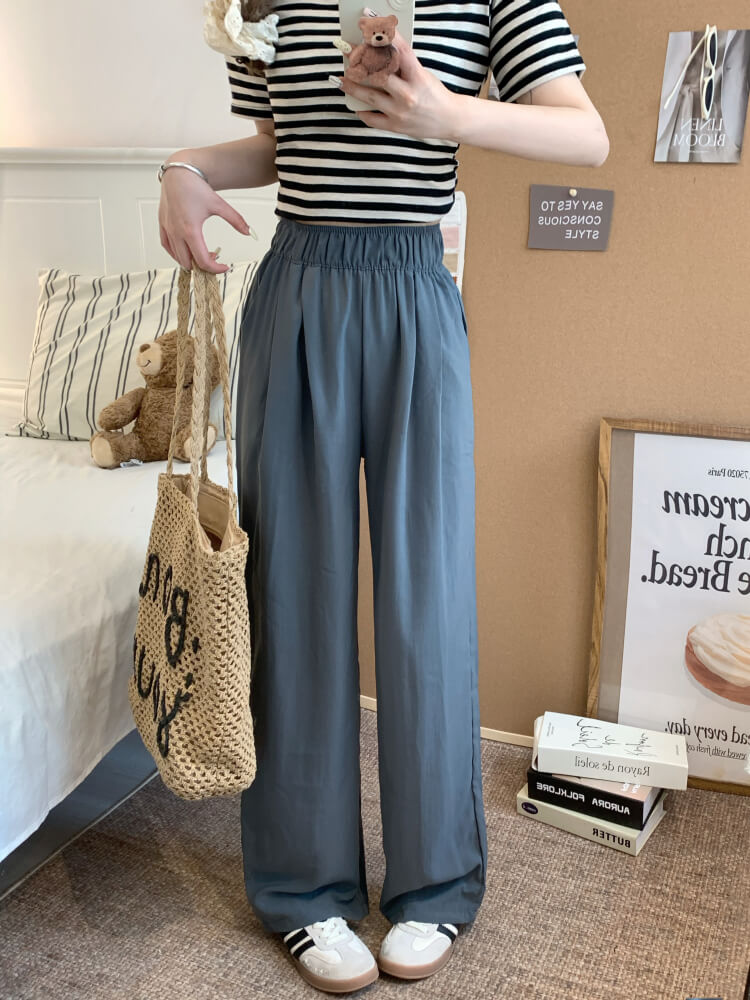 OOTDAY ice silk wide-leg pants, Japanese summer trousers for women, minimalist crinkle pants, high waist loose pants, pastel wide leg trousers 2025