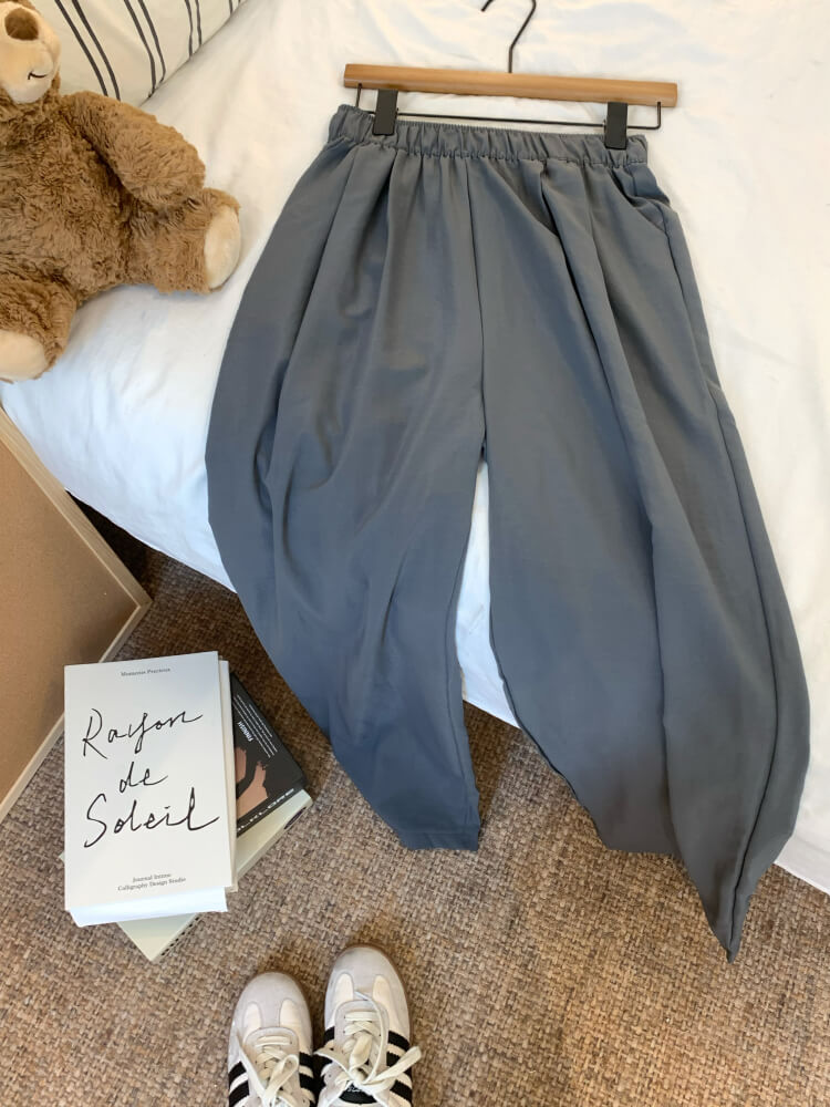 OOTDAY ice silk wide-leg pants, Japanese summer trousers for women, minimalist crinkle pants, high waist loose pants, pastel wide leg trousers 2025