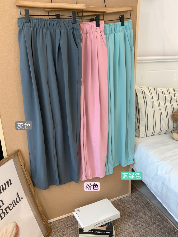 OOTDAY ice silk wide-leg pants, Japanese summer trousers for women, minimalist crinkle pants, high waist loose pants, pastel wide leg trousers 2025