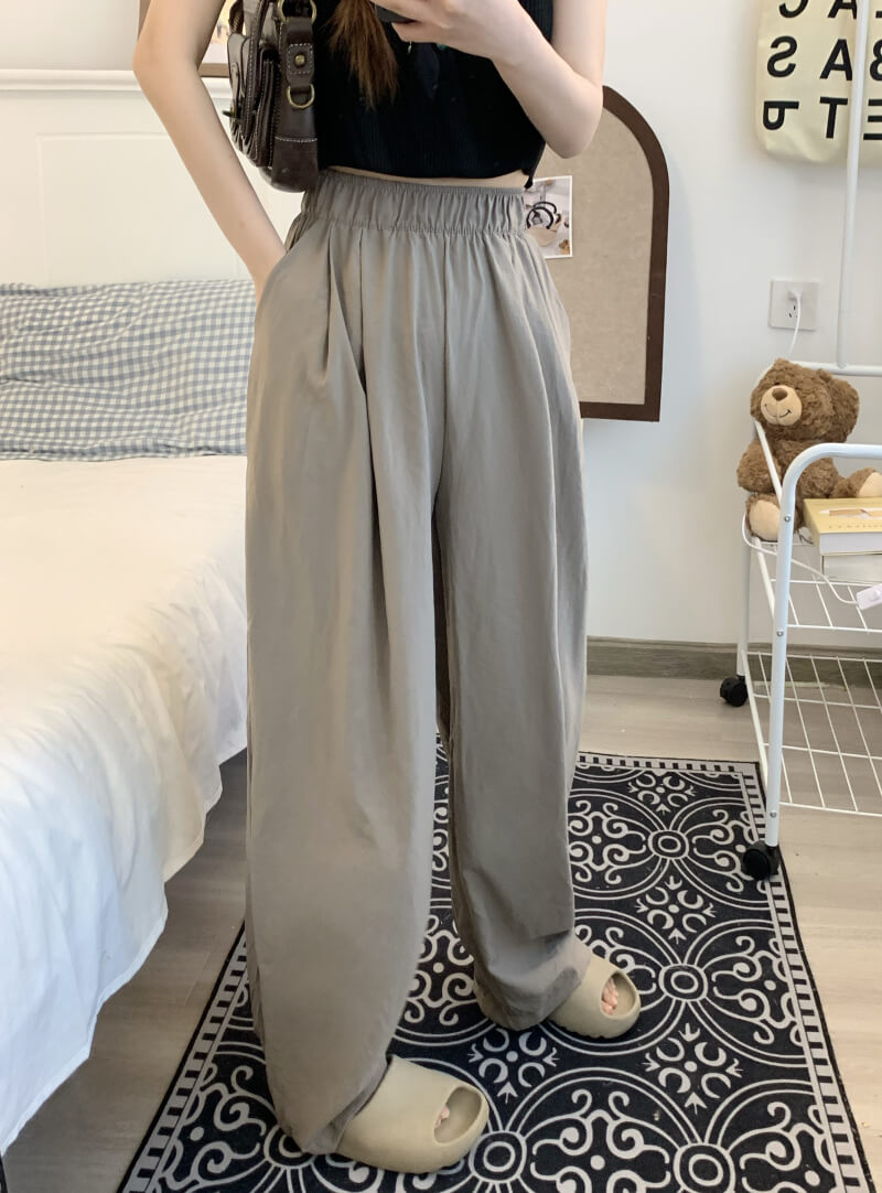 OOTDAY ice silk wide-leg pants, Japanese summer trousers for women, minimalist crinkle pants, high waist loose pants, pastel wide leg trousers 2025