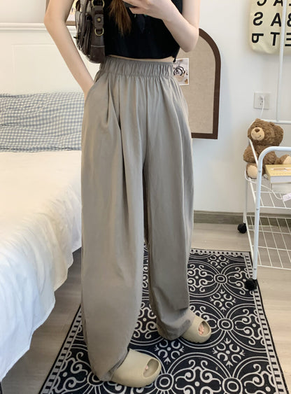 OOTDAY ice silk wide-leg pants, Japanese summer trousers for women, minimalist crinkle pants, high waist loose pants, pastel wide leg trousers 2025