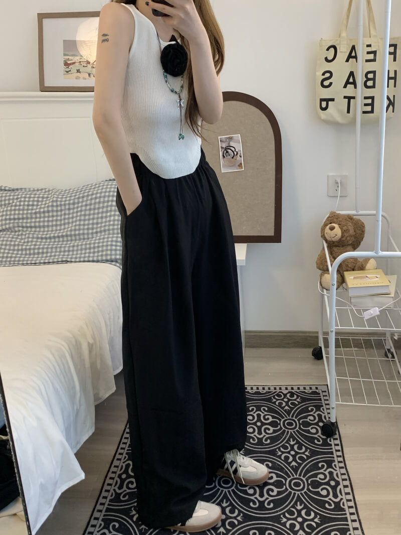 OOTDAY ice silk wide-leg pants, Japanese summer trousers for women, minimalist crinkle pants, high waist loose pants, pastel wide leg trousers 2025