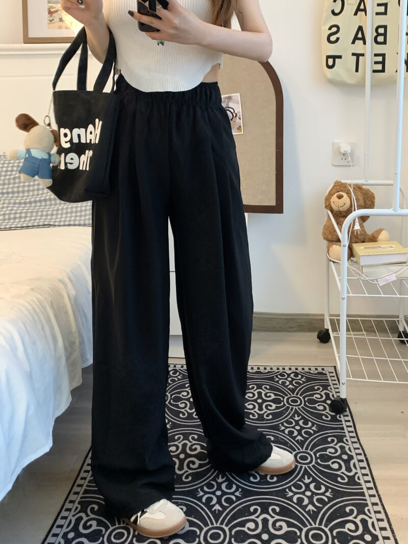OOTDAY ice silk wide-leg pants, Japanese summer trousers for women, minimalist crinkle pants, high waist loose pants, pastel wide leg trousers 2025