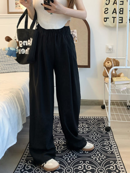 OOTDAY ice silk wide-leg pants, Japanese summer trousers for women, minimalist crinkle pants, high waist loose pants, pastel wide leg trousers 2025