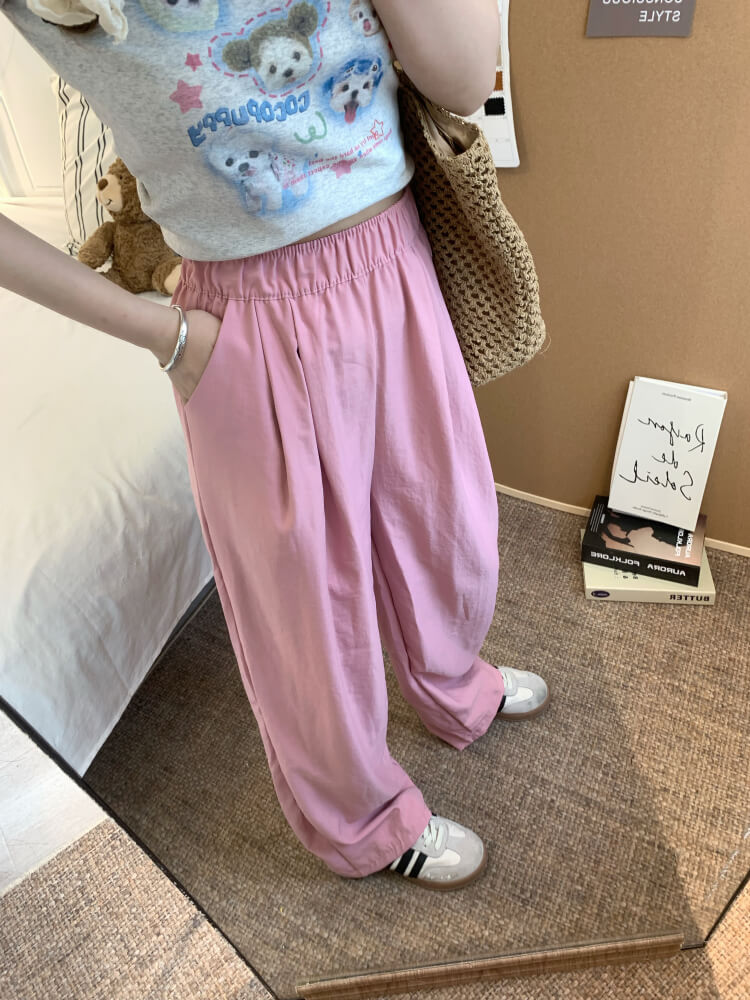 OOTDAY ice silk wide-leg pants, Japanese summer trousers for women, minimalist crinkle pants, high waist loose pants, pastel wide leg trousers 2025
