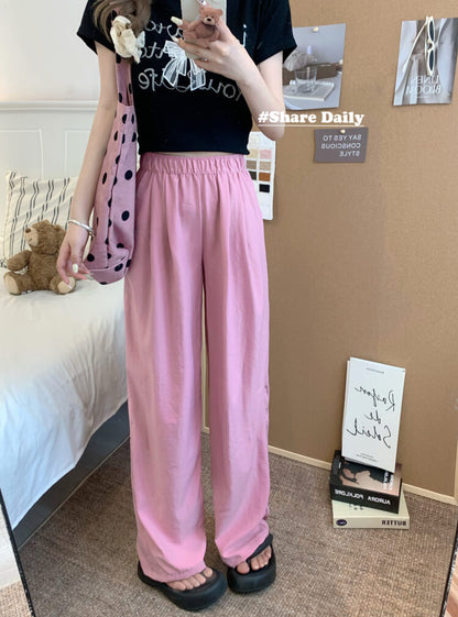 OOTDAY ice silk wide-leg pants, Japanese summer trousers for women, minimalist crinkle pants, high waist loose pants, pastel wide leg trousers 2025
