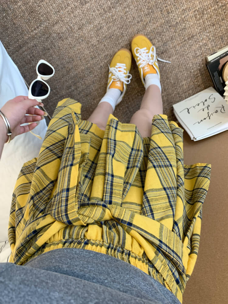 OOTDAY plaid mini skirt, Korean summer skirt 2025, shirt tie wrap skirt, irregular hem plaid skirt, cute preppy skirt for girls