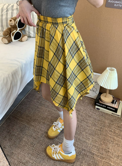 OOTDAY plaid mini skirt, Korean summer skirt 2025, shirt tie wrap skirt, irregular hem plaid skirt, cute preppy skirt for girls