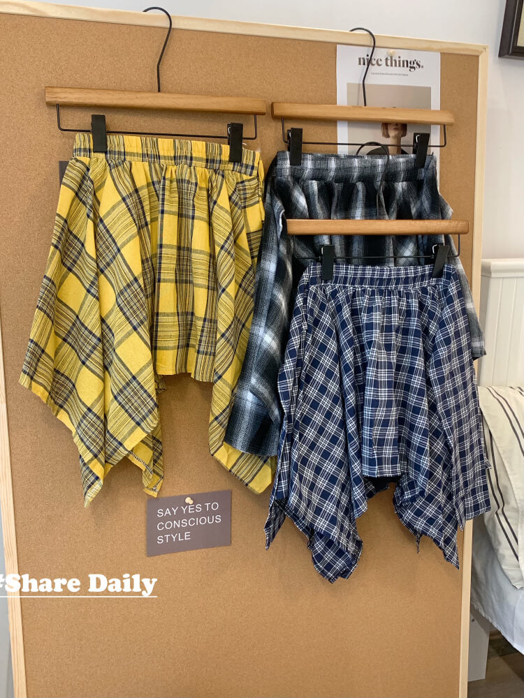 OOTDAY plaid mini skirt, Korean summer skirt 2025, shirt tie wrap skirt, irregular hem plaid skirt, cute preppy skirt for girls