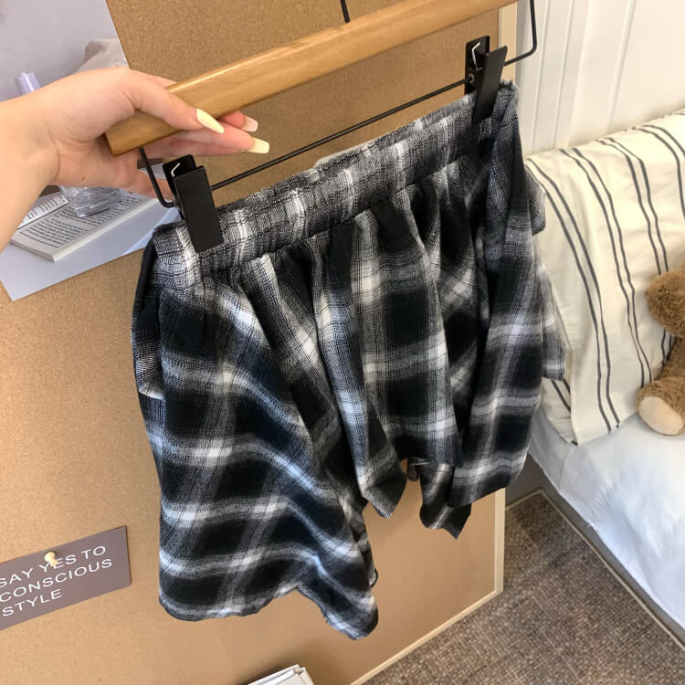 OOTDAY plaid mini skirt, Korean summer skirt 2025, shirt tie wrap skirt, irregular hem plaid skirt, cute preppy skirt for girls
