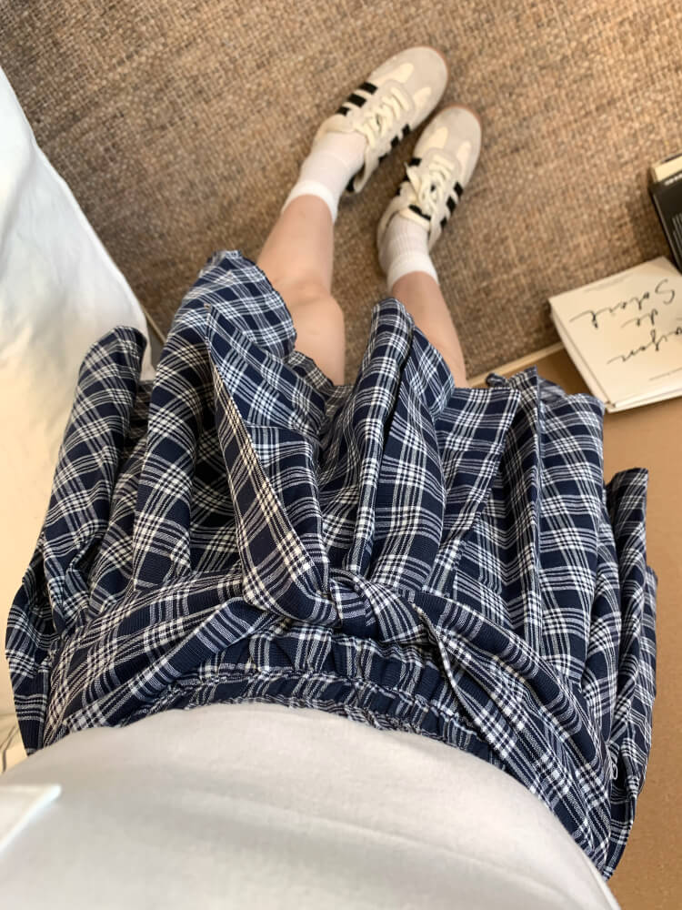 OOTDAY plaid mini skirt, Korean summer skirt 2025, shirt tie wrap skirt, irregular hem plaid skirt, cute preppy skirt for girls