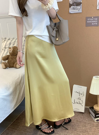 satin fishtail skirt set, acetate two-piece summer outfit, French elegant skirt and tee, high waist summer skirt, OOTDAY outfit