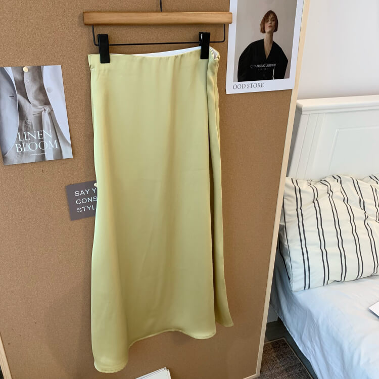 satin fishtail skirt set, acetate two-piece summer outfit, French elegant skirt and tee, high waist summer skirt, OOTDAY outfit