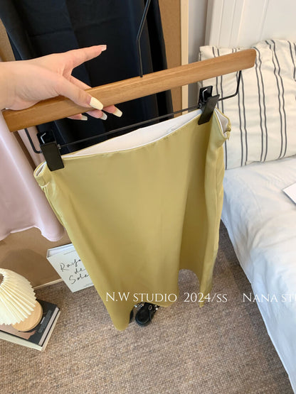 satin fishtail skirt set, acetate two-piece summer outfit, French elegant skirt and tee, high waist summer skirt, OOTDAY outfit