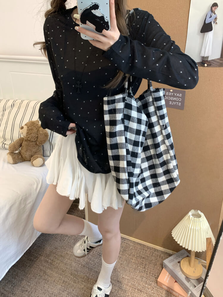 polka dot sun shirt, sheer long sleeve tencel tee, lightweight summer top, loose fit UV shirt, OOTDAY summer T-shirt