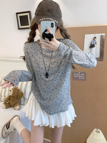 polka dot sun shirt, sheer long sleeve tencel tee, lightweight summer top, loose fit UV shirt, OOTDAY summer T-shirt