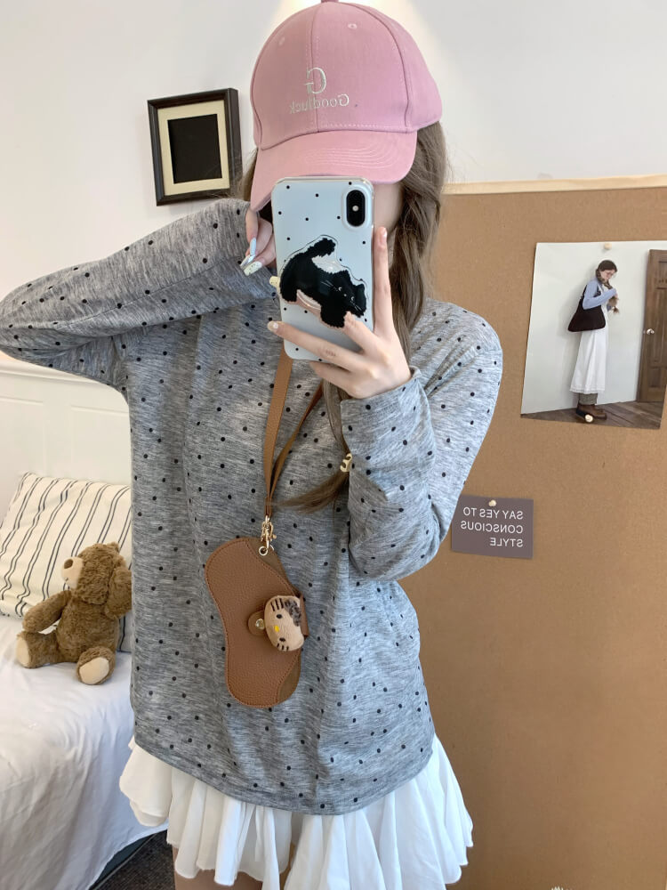 polka dot sun shirt, sheer long sleeve tencel tee, lightweight summer top, loose fit UV shirt, OOTDAY summer T-shirt
