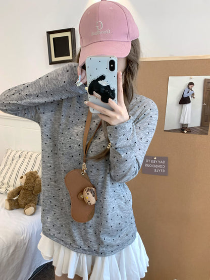polka dot sun shirt, sheer long sleeve tencel tee, lightweight summer top, loose fit UV shirt, OOTDAY summer T-shirt