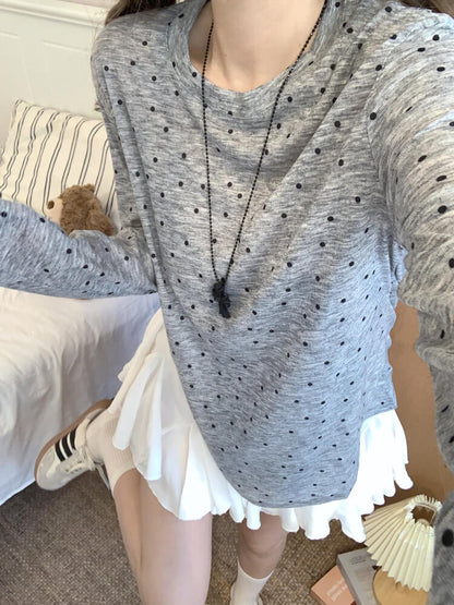 polka dot sun shirt, sheer long sleeve tencel tee, lightweight summer top, loose fit UV shirt, OOTDAY summer T-shirt