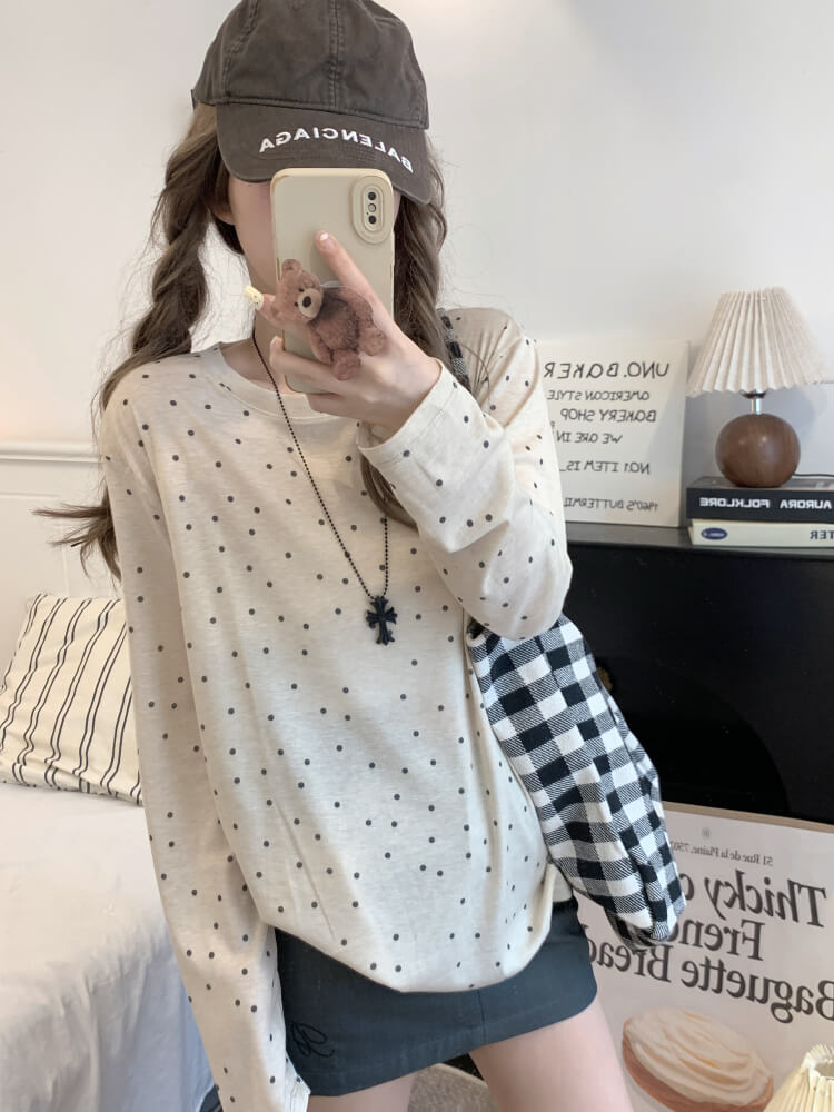 polka dot sun shirt, sheer long sleeve tencel tee, lightweight summer top, loose fit UV shirt, OOTDAY summer T-shirt