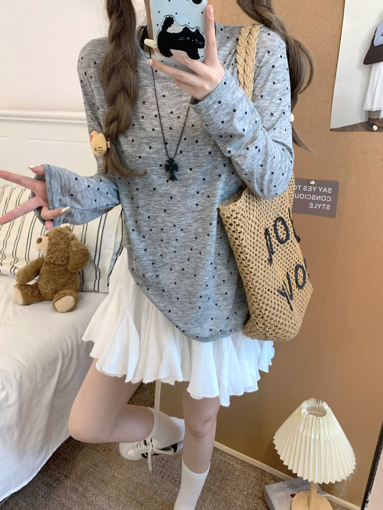 polka dot sun shirt, sheer long sleeve tencel tee, lightweight summer top, loose fit UV shirt, OOTDAY summer T-shirt