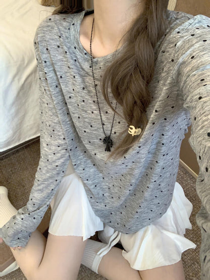 polka dot sun shirt, sheer long sleeve tencel tee, lightweight summer top, loose fit UV shirt, OOTDAY summer T-shirt