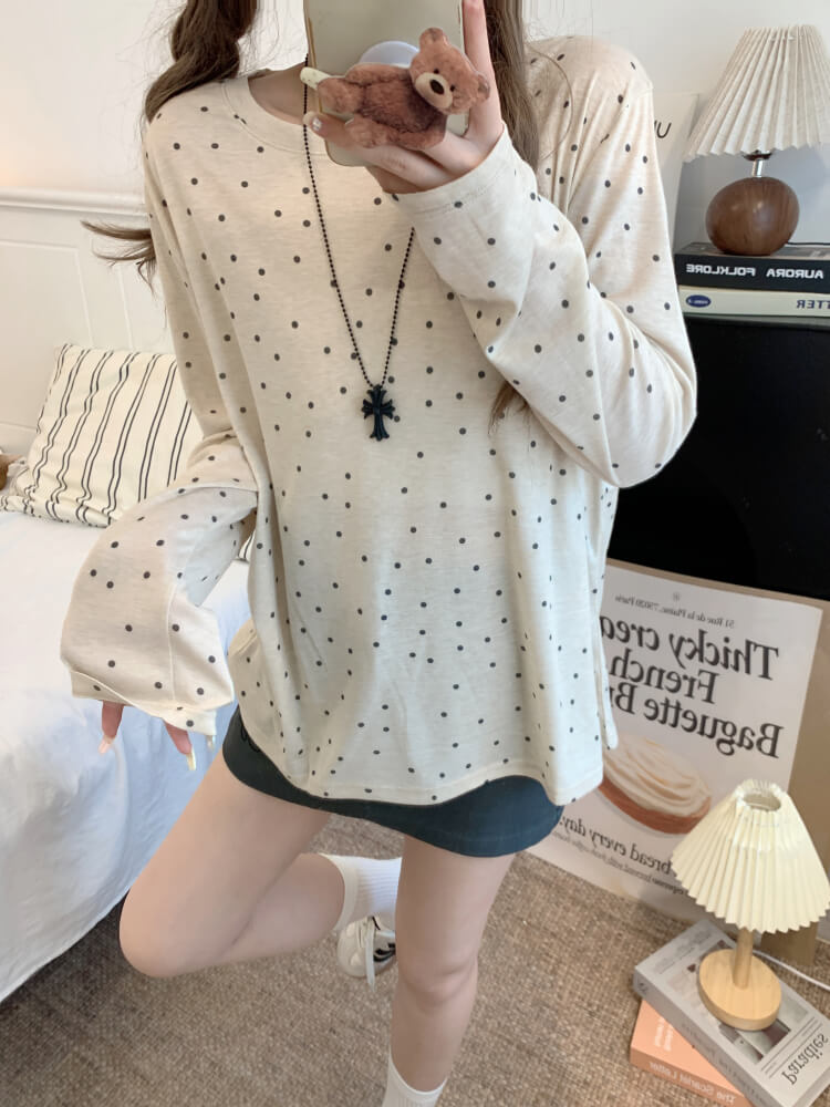 polka dot sun shirt, sheer long sleeve tencel tee, lightweight summer top, loose fit UV shirt, OOTDAY summer T-shirt