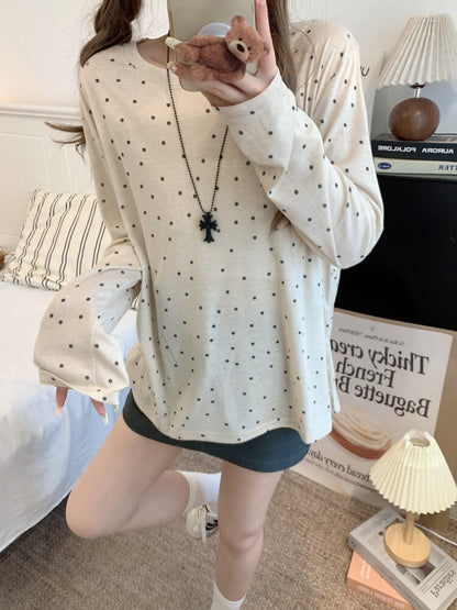 polka dot sun shirt, sheer long sleeve tencel tee, lightweight summer top, loose fit UV shirt, OOTDAY summer T-shirt