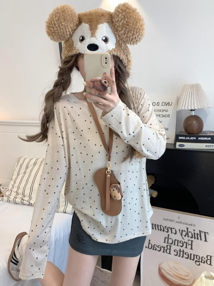 polka dot sun shirt, sheer long sleeve tencel tee, lightweight summer top, loose fit UV shirt, OOTDAY summer T-shirt