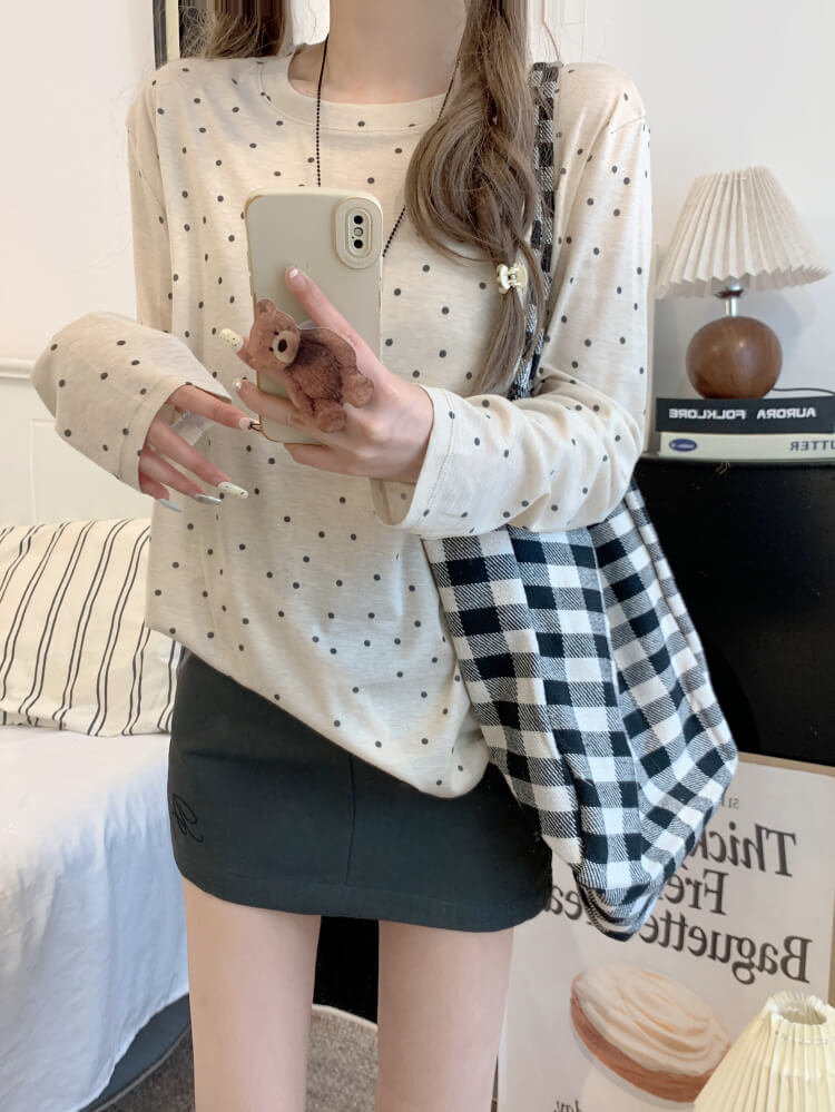 polka dot sun shirt, sheer long sleeve tencel tee, lightweight summer top, loose fit UV shirt, OOTDAY summer T-shirt