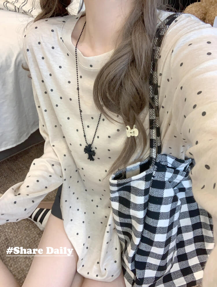 polka dot sun shirt, sheer long sleeve tencel tee, lightweight summer top, loose fit UV shirt, OOTDAY summer T-shirt
