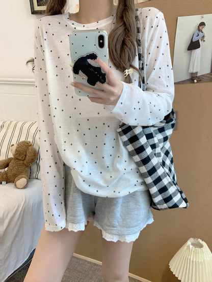 polka dot sun shirt, sheer long sleeve tencel tee, lightweight summer top, loose fit UV shirt, OOTDAY summer T-shirt