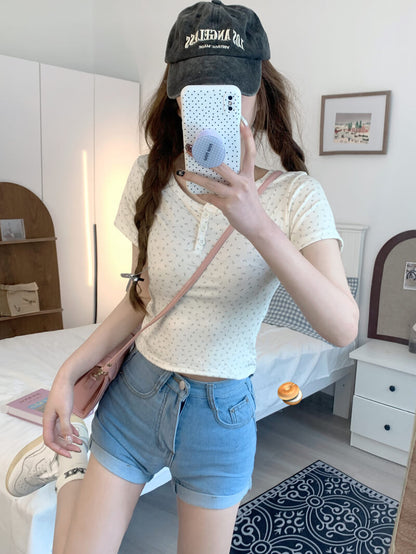 floral u-neck crop top, slim summer tee, tank and short sleeve top, cute summer shirt for girls, OOTDAY crop tee