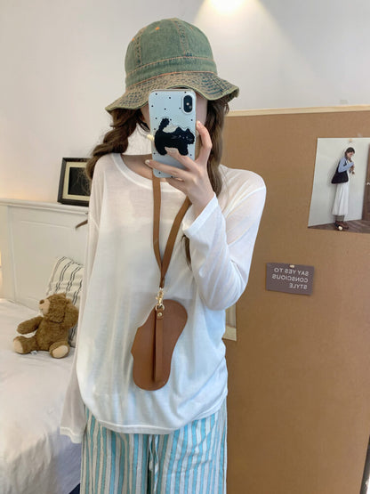 Tencel knit tee, summer layering shirt, lightweight loose tee, OOTDAY crewneck top, sweet Korean fashion