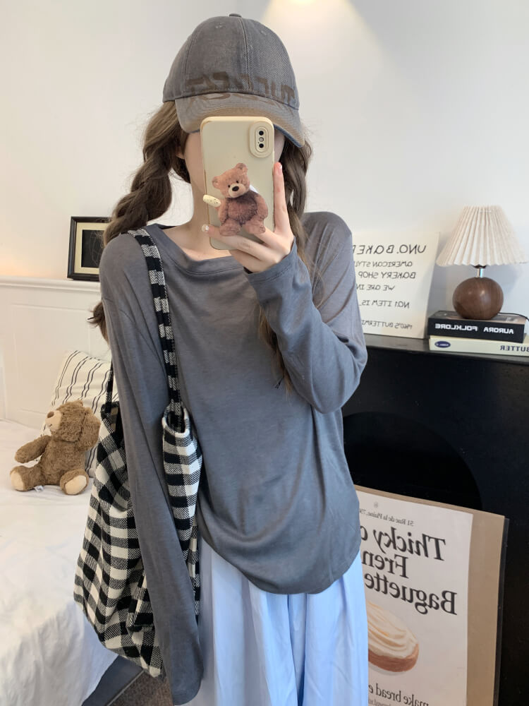 Tencel knit tee, summer layering shirt, lightweight loose tee, OOTDAY crewneck top, sweet Korean fashion