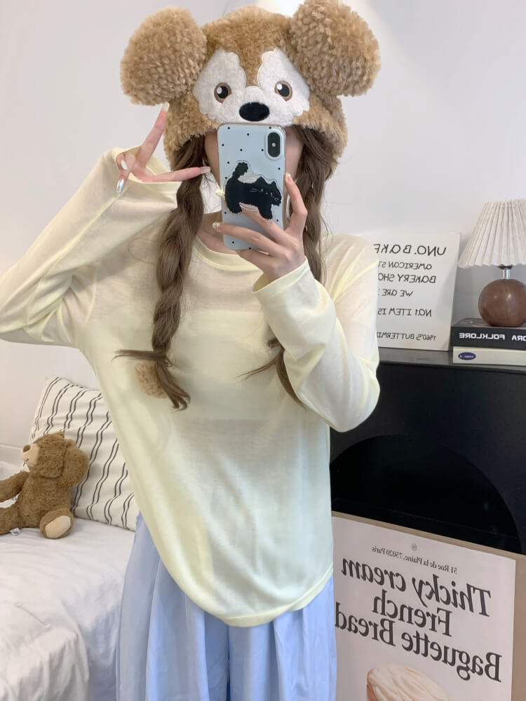 Tencel knit tee, summer layering shirt, lightweight loose tee, OOTDAY crewneck top, sweet Korean fashion