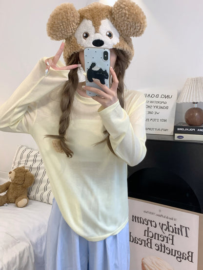 Tencel knit tee, summer layering shirt, lightweight loose tee, OOTDAY crewneck top, sweet Korean fashion