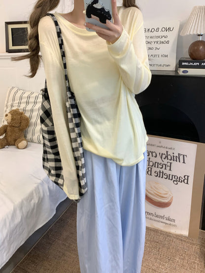 Tencel knit tee, summer layering shirt, lightweight loose tee, OOTDAY crewneck top, sweet Korean fashion