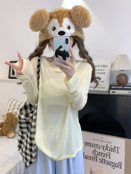 Tencel knit tee, summer layering shirt, lightweight loose tee, OOTDAY crewneck top, sweet Korean fashion