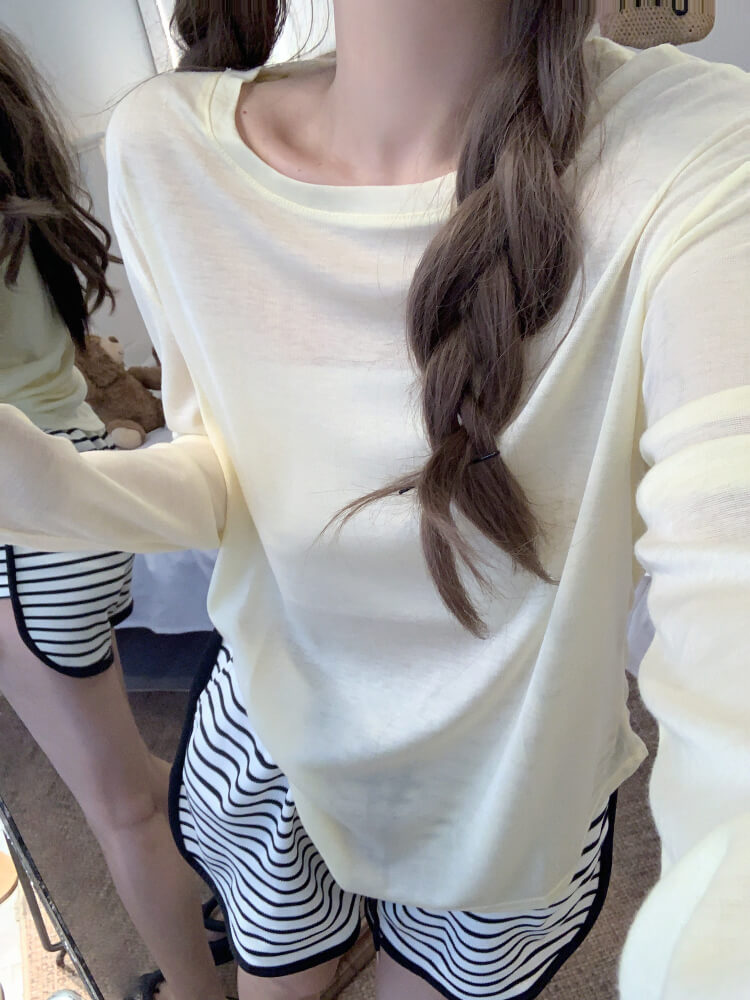 Tencel knit tee, summer layering shirt, lightweight loose tee, OOTDAY crewneck top, sweet Korean fashion