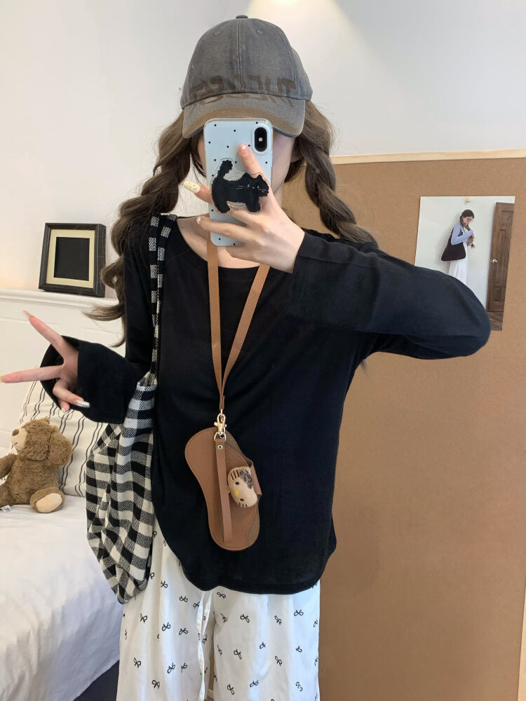 Tencel knit tee, summer layering shirt, lightweight loose tee, OOTDAY crewneck top, sweet Korean fashion