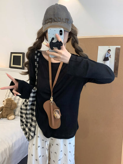 Tencel knit tee, summer layering shirt, lightweight loose tee, OOTDAY crewneck top, sweet Korean fashion