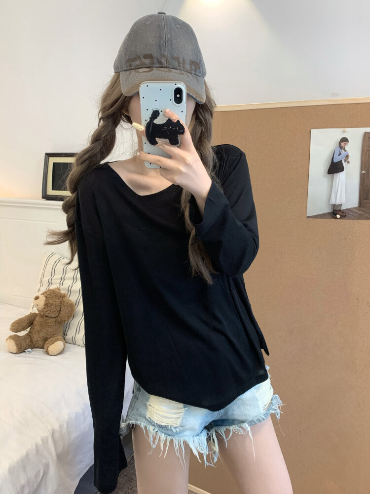 Tencel knit tee, summer layering shirt, lightweight loose tee, OOTDAY crewneck top, sweet Korean fashion