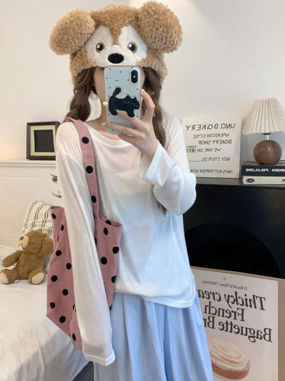 Tencel knit tee, summer layering shirt, lightweight loose tee, OOTDAY crewneck top, sweet Korean fashion